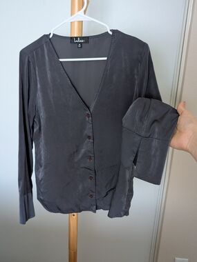 Lulu's Charcoal Gray Button-Front Blouse